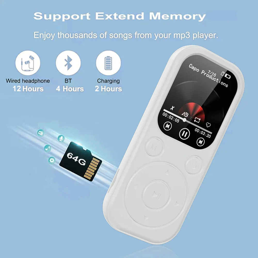 2025 Новый тонкий MP3-плеер 1,8-дюймовый Bluetooth 5.4 — портативный Walkman, совместимая запись электронных книг, FM-радио, музыкальный плеер