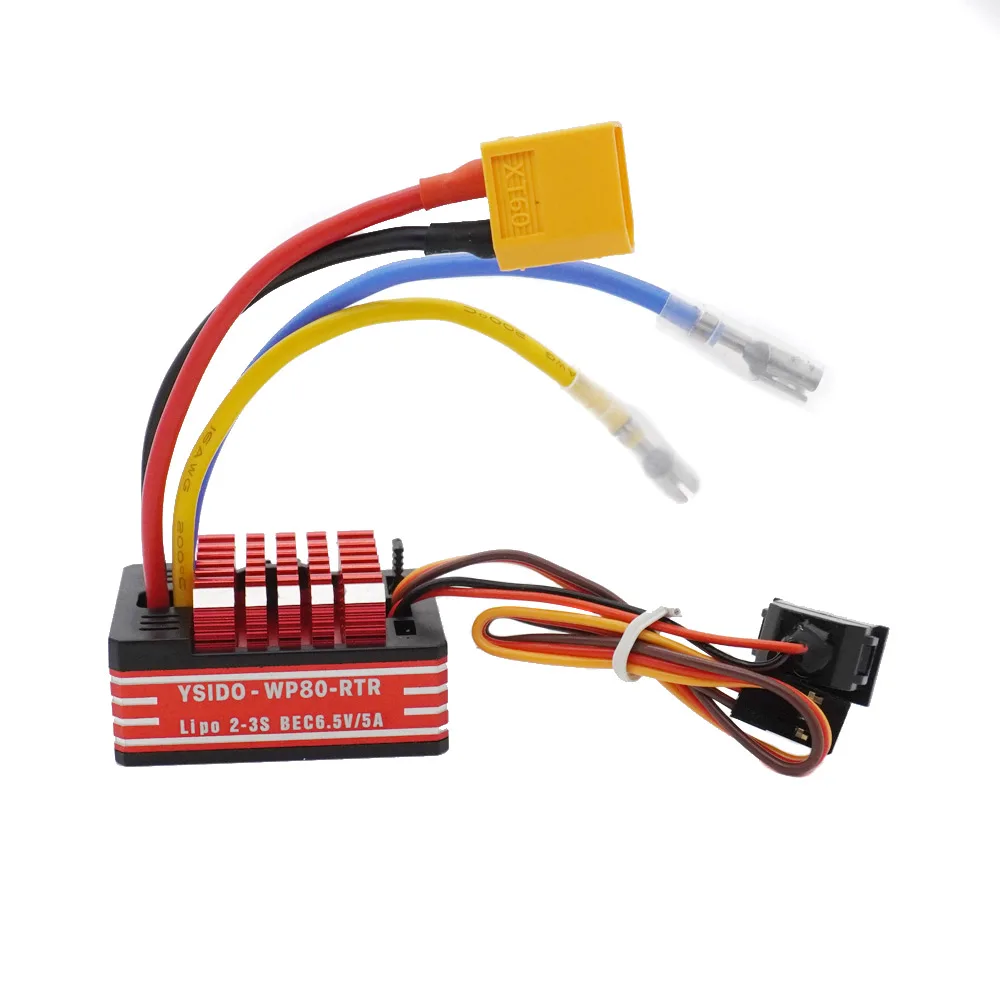 YSIDO RC 80A Szczotkowy ESC Wodoodporny regulator prędkości 2-3S Lipo BEC 6.5V 5A dla 540 550 750 Silnik RC Pojazdy Łódź Czołg Samochód
