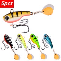 5pcs Spoon Spinner Bait Sinking Wobbler Metal Jig VIB Lure Rotating Sequin Tail Lures Far Casting Fishing Baits for Sea Bass