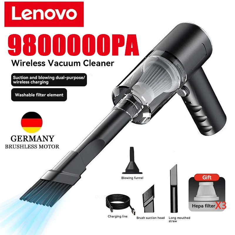 

Lenovo 9800000 PA Автомобильный пылесос 120 Вт Беспроводной сверхвысокий мощный 3 в 1 Портативный ручной пылесос двойного назначения для влажной и сухой уборки