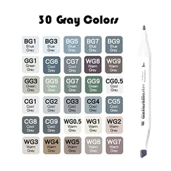 Ginflash Fine&Chisel 30/10Colors gray tone Set Matching Art Markers Brush Pen Sketch Alcohol Based Markers Drawing Art Supplies