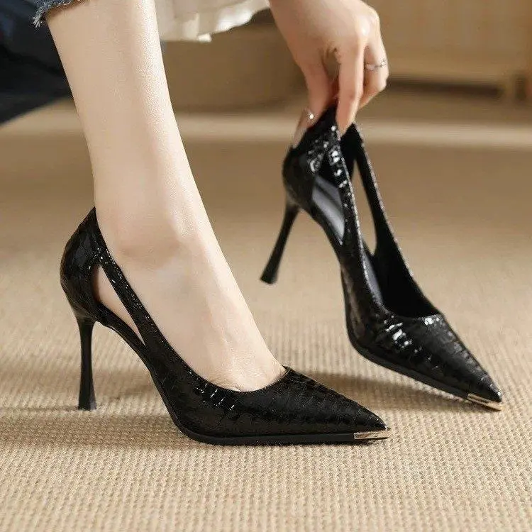 

Women’s Pointed Hollow High Heels 2026 Spring and Summer New Slim Heel Commuting Elegant Dress Shoes