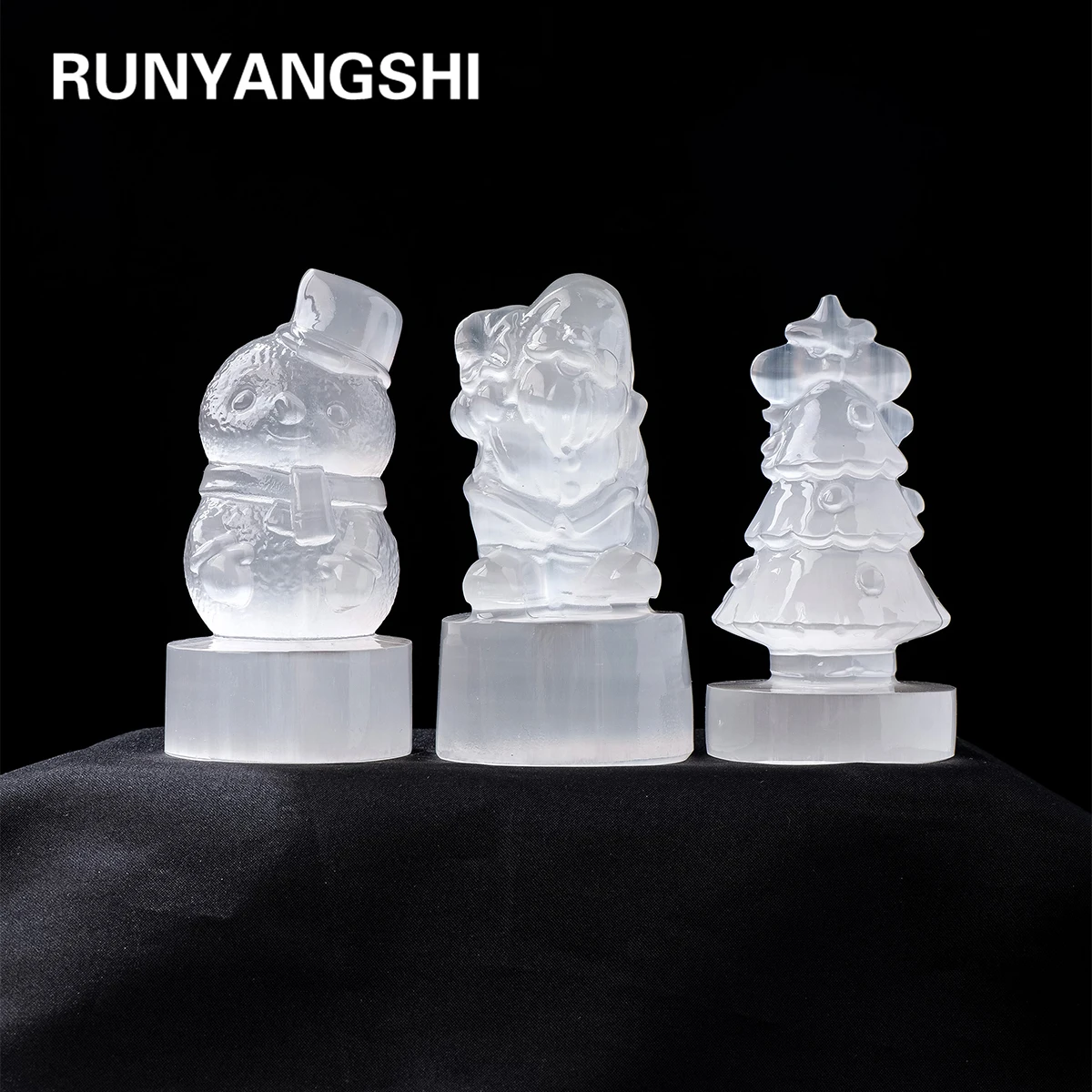 1PC White Selenite Snowman Christmas Trees Hand Carved Polishing Natural Stone Party Decoration Holiday Gift