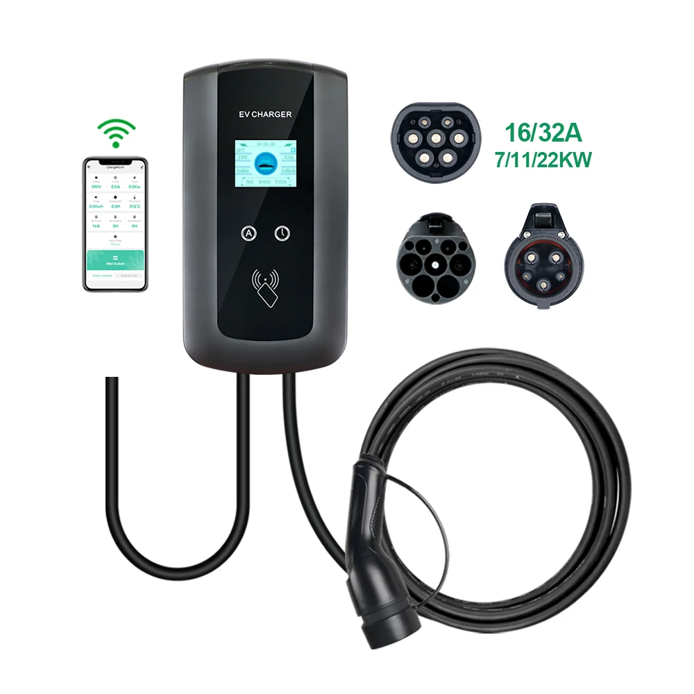 7kw 11kw 22kw Type 1 Type 2 GBT Wall Mounted Electric Vehicle Supply Equipment Wallbox Ev Charging Station