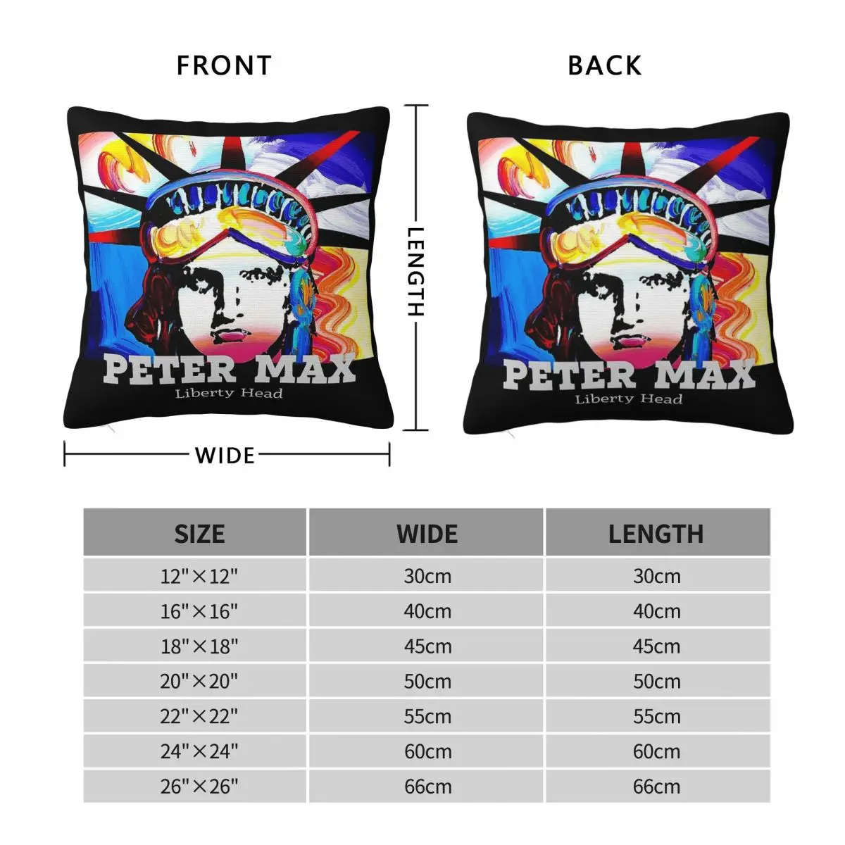 Peter Max Liberty Head Square Pillowcase Polyester Linen Velvet Printed Zip Decor Home Cushion Case