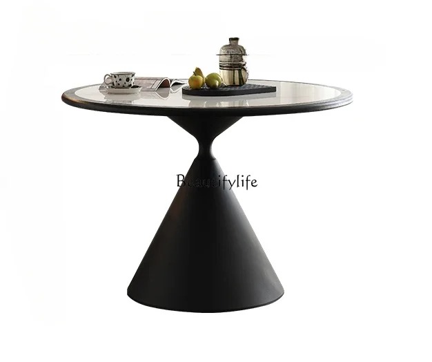 

88.Retro style round table embedded with Delifeng rock slab round Nordic simple dining table
