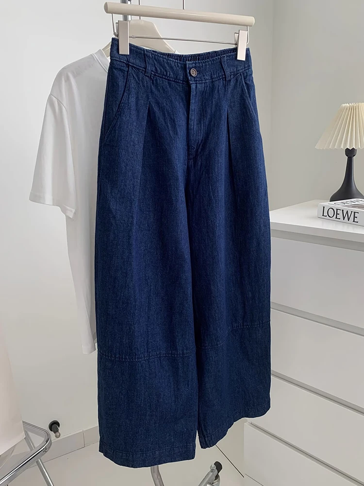 Deep Blue Wide Leg Denim Jeans Women's Spring New plus Size Pear Shape Loose Slimming Nine Point Grandmother Pants