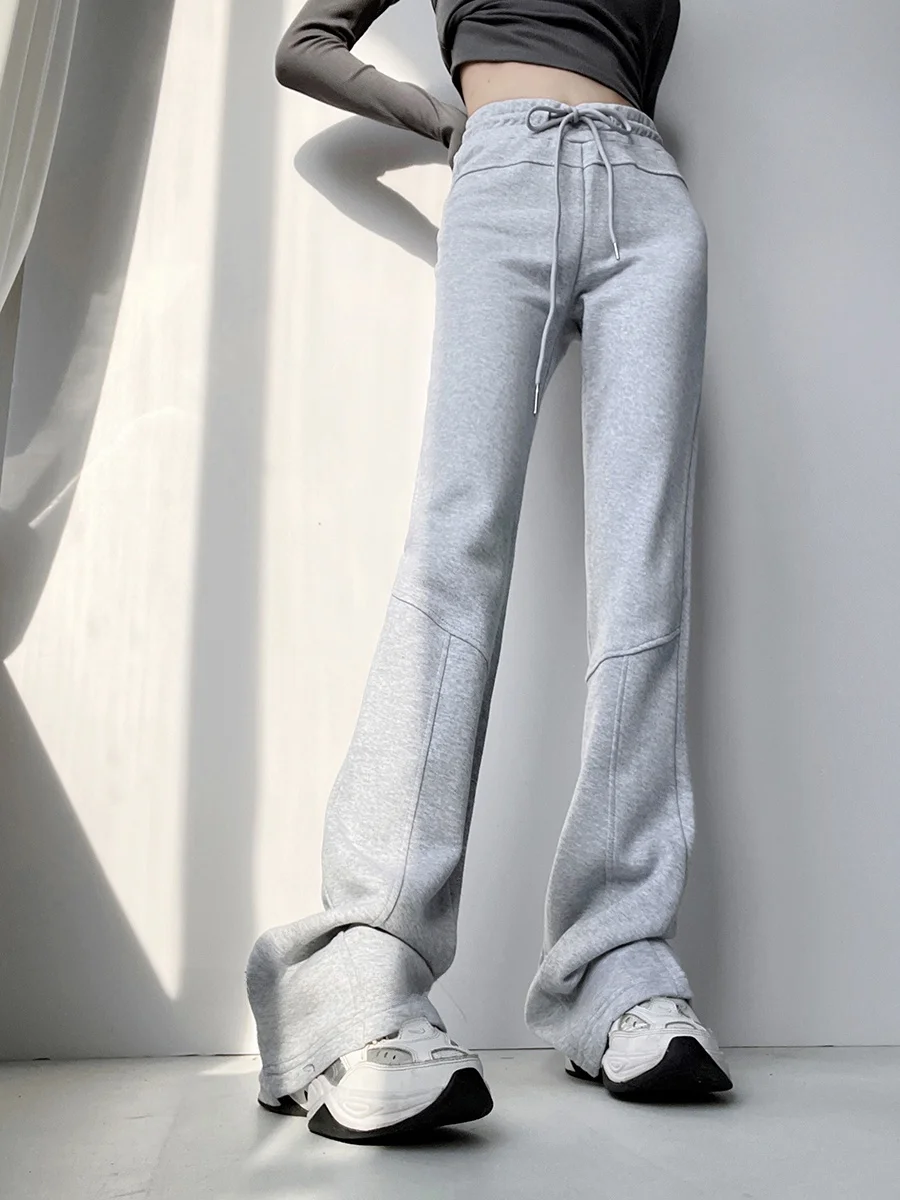 Fall Fashion High Waist Wide Leg Pants Women's Casual Sports Micro Flared Sweatpants Splice Long Trousers Cotton Village