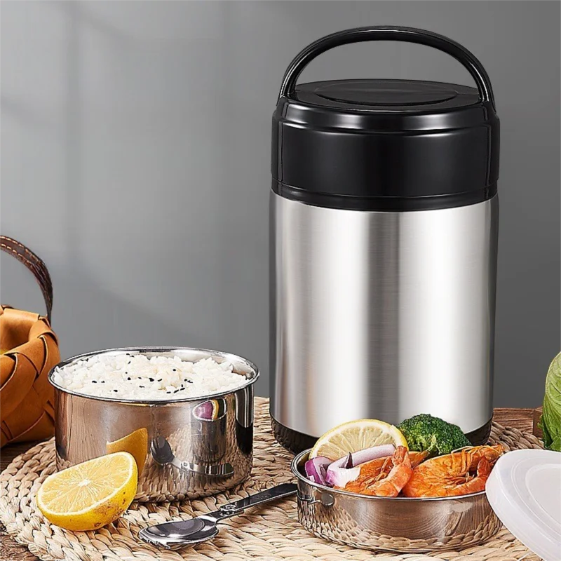 

Stainless Steel Double-Layer Insulated Lunch Box Basket, Round Food Container, Spill-Proof Portable Insulated Pot