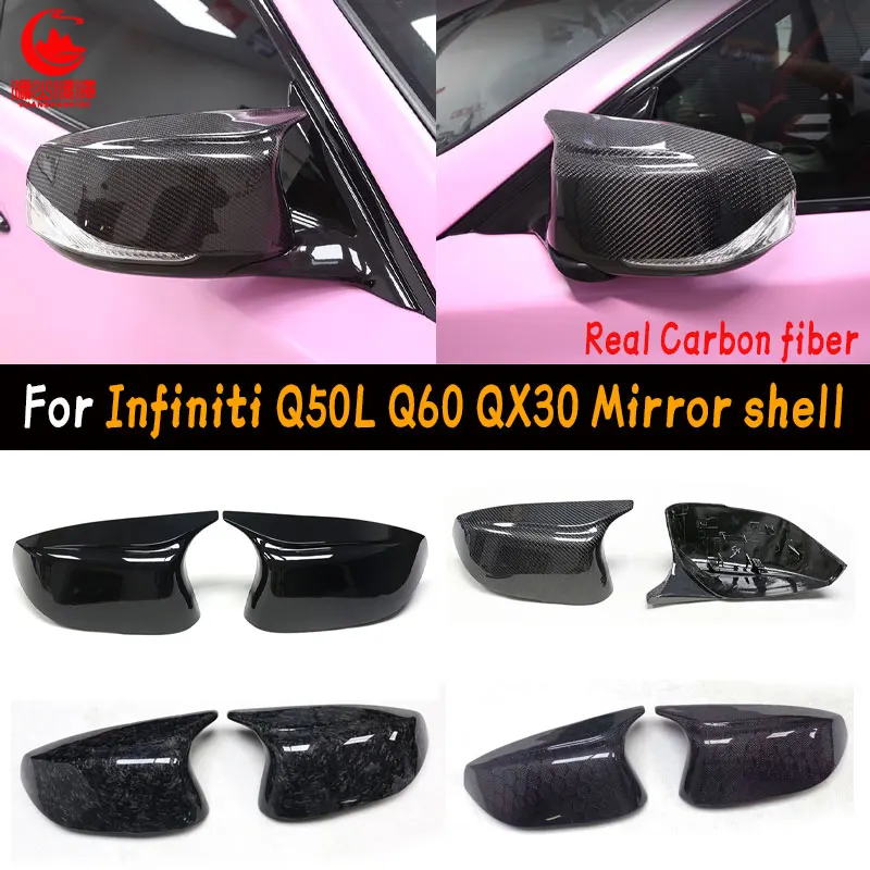 

For Infiniti Q50L Q60 QX30 modified Real carbon fiber horn rearview mirror shell and reverse mirror cover mirror caps replace