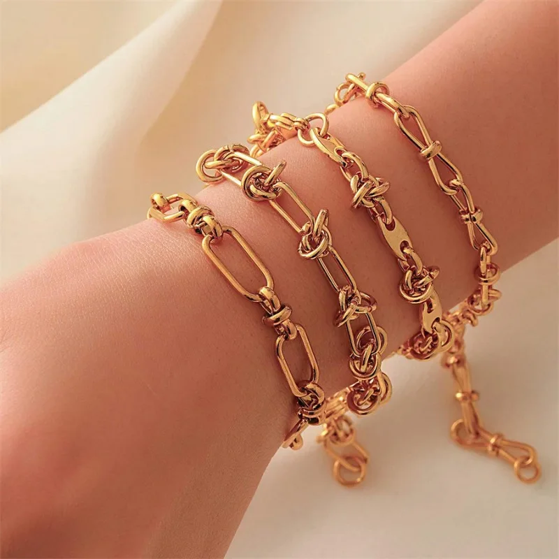 

Trendy Hip Hop Punk Gold Thorn Knotted Chain Stainless Steel Bracelets for Men and Women Simple Pop Personality Jewellery Gifts