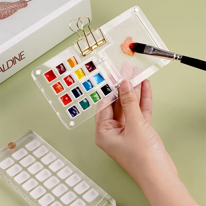 

Portable Watercolor Paint Palette Art Transparent Acrylic Mini Painting Humidor Washable Mini Watercolor Sub-box Art Supplies