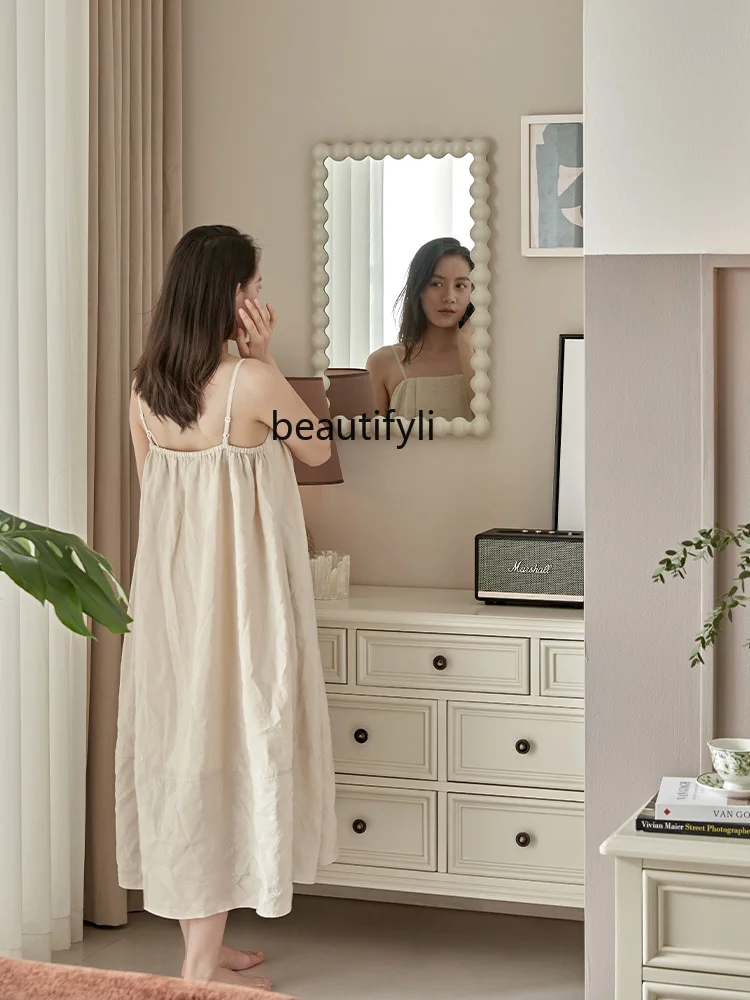 French Cream Style Solid Wood Decorative Mirror Bedroom Dressing Table Makeup Mirror Wall Hanging Home Full-Length Mirror