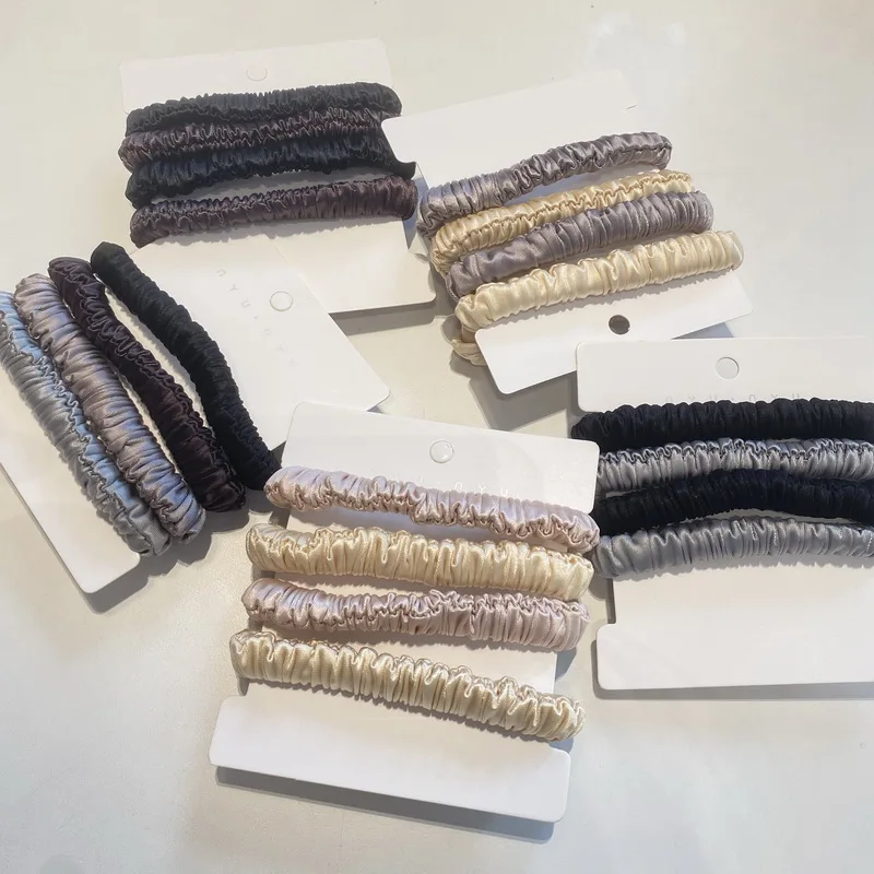 4 pièces/lot mode petits chouchou soie pour femmes élastique Satin cravate de cheveux filles élastiques cheveux noir chouchou cheveux femmes cheveux accessoires