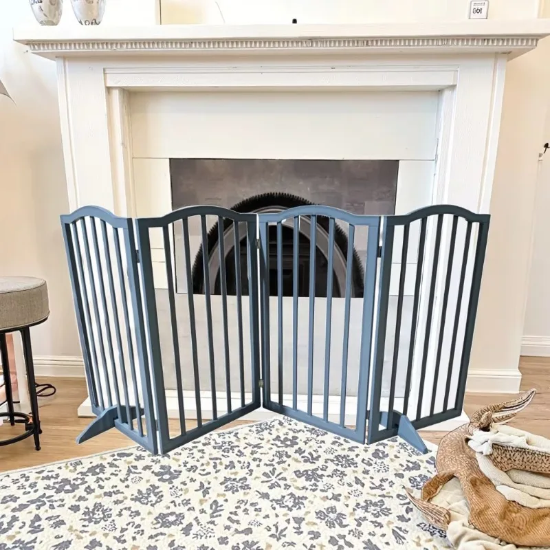 pet-door-solid-wood-4-panel-indoor-pet-fence-gate-2-foot-supporters-folding-stair-door-no-assembly-needed-dog-barrier-2-foot-su