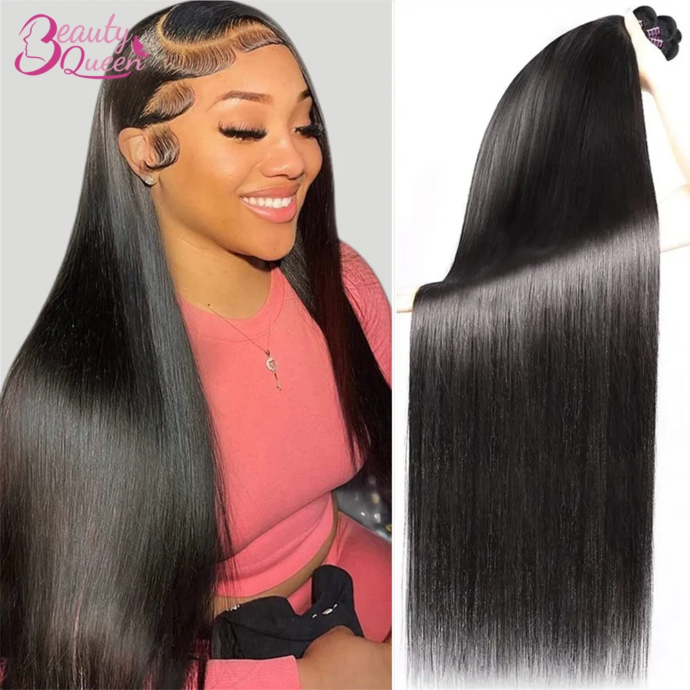 Straight Human Hair Bundles 1/3/4 Piece Brazilian Human Hair Extension Black 1B Hair Weave Bundles 26 28 30 Inch for Black Women