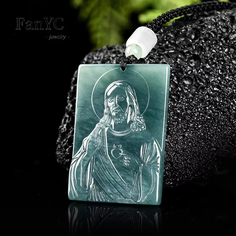 Natural Grade A Blue Water Jade Priest Pendant Exquisite and Charming Glutinous Ice-Quality Jade Necklace Unisex Holiday Gift