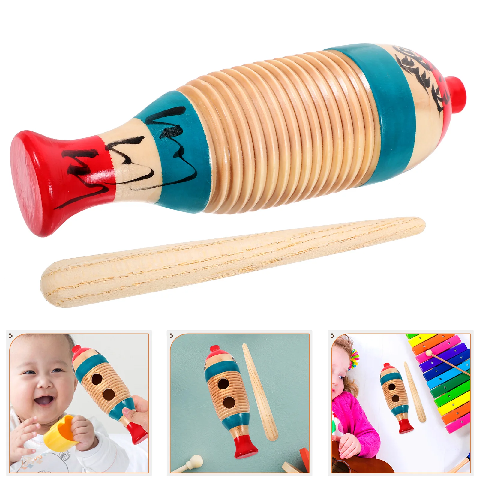 

2 Sets Fish and Frog Croaking Barrel Percussion Instruments Straight Wood Sticks Child
