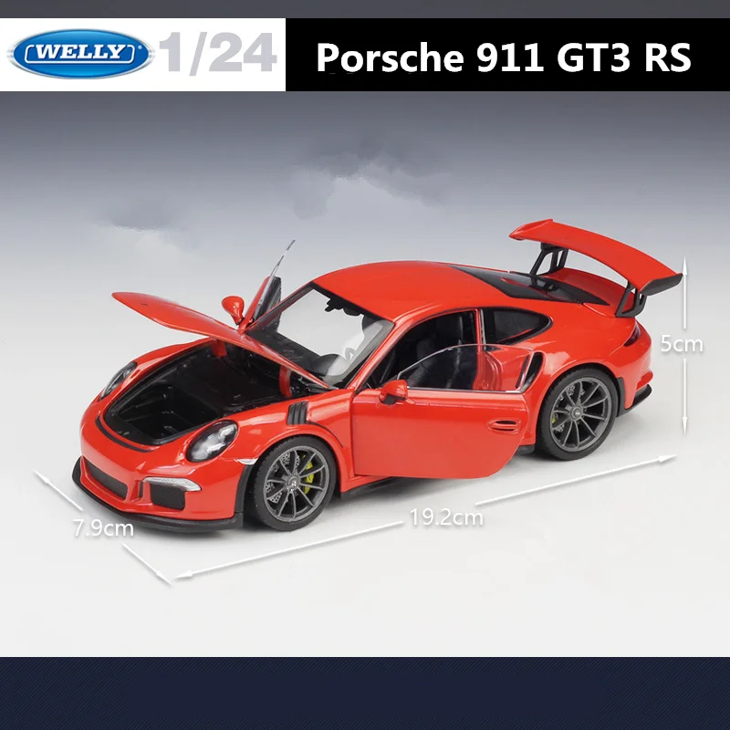 WELLY-Porsche 911 GT3 RS Modelo de Carro Esportivo Liga, Metal fundido, Carro de corrida, Coleção Simulação, Brinde Infantil, 1:24