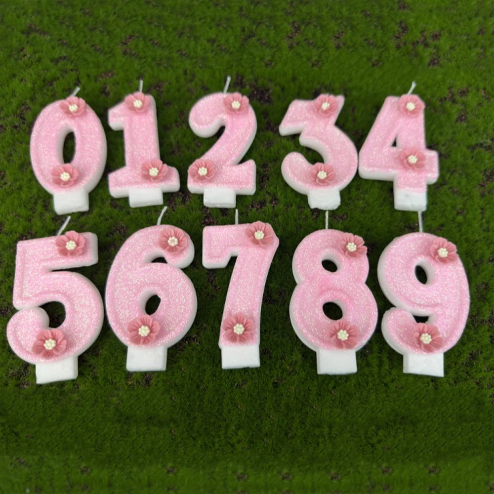 Bougie de décoration de gâteau avec chiffres 3D, bougies d'anniversaire à paillettes roses, bougie numérique, décoration de gâteau pour fête d'anniversaire