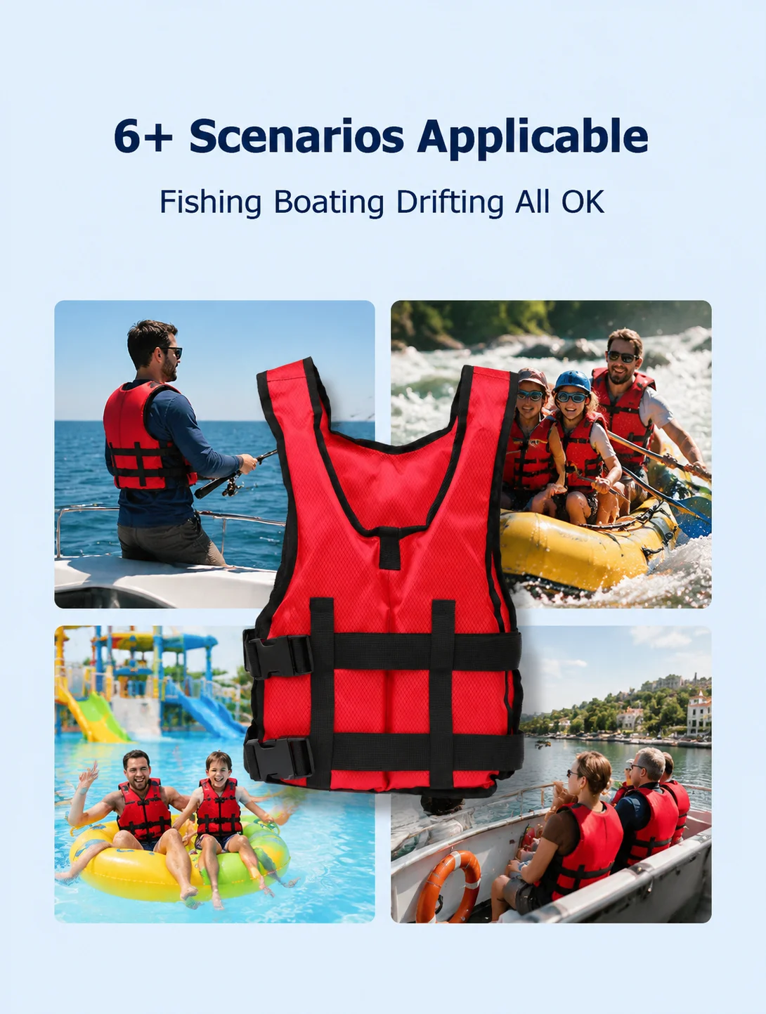 Outdoor Fishing Life Vest, Adult Buoyancy Flotation Vest for Drifting, Water Park & Angling Safety