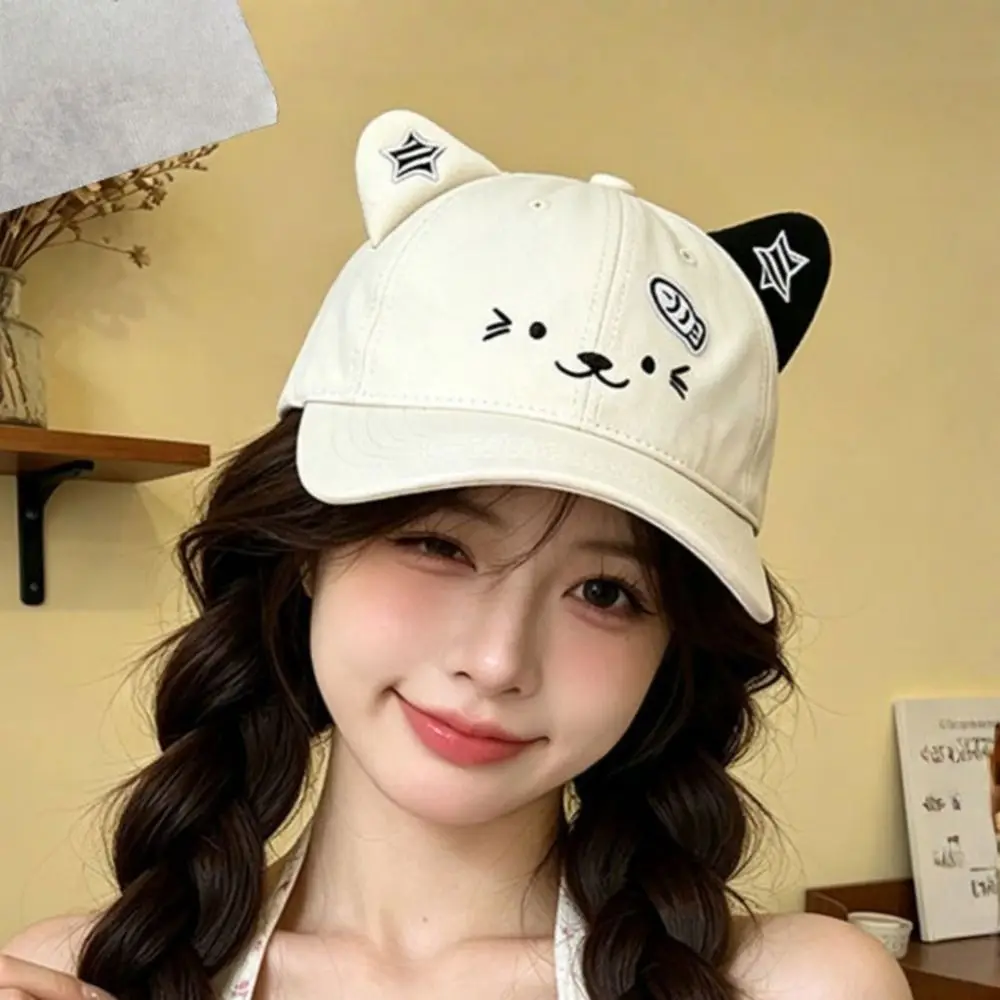 Fashion Cat Ears Baseball Cap UV Protection Thin Sun Hat Breathable Adjustable Duckbill Cap Women Spring Summer