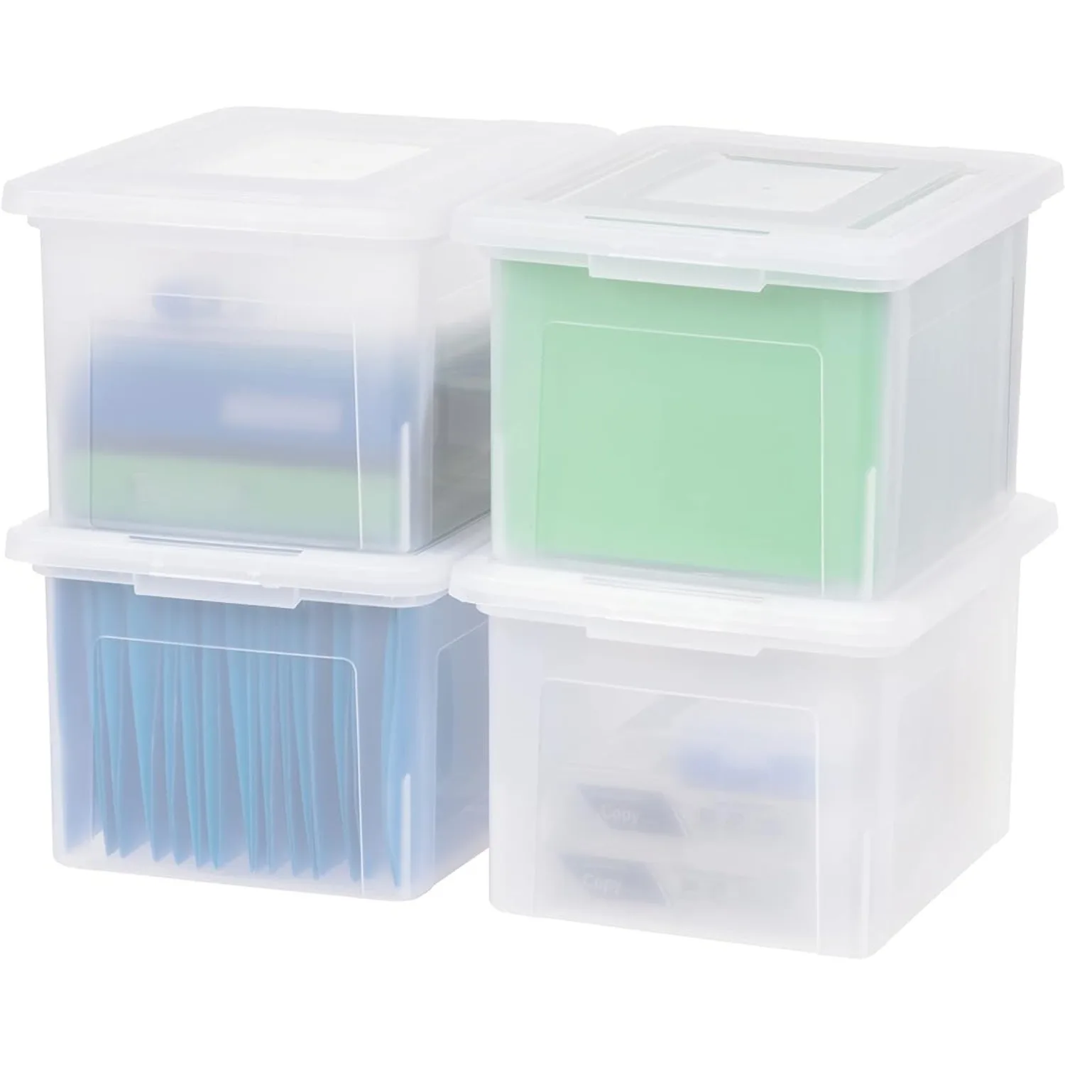 

File Tote Box, 4 Pack, BPA-Free Plastic Storage Bin Tote Organizer w/ Durable & Secure Latching Lid, Stackable & Nestable, Pearl