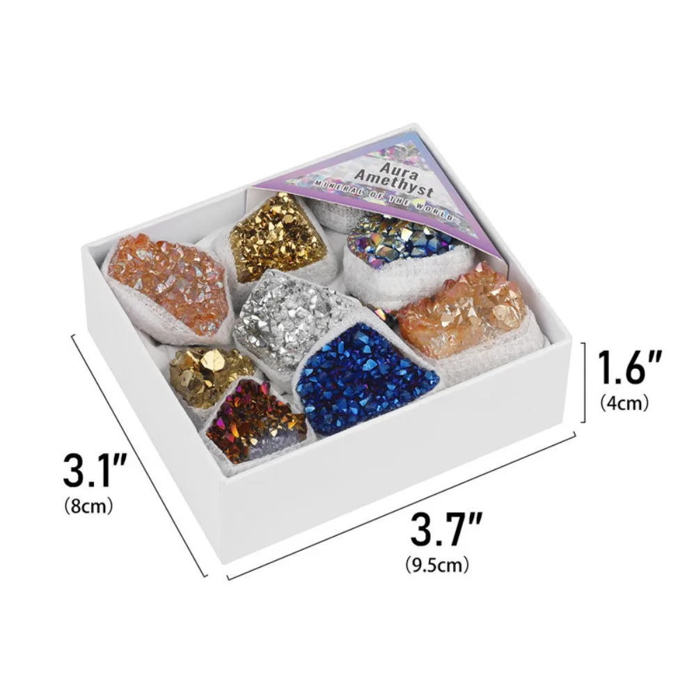 1Box Natural Amethyst Cluster Electroplated Druzy Titanium Coated Healing Crystals Stone Mineral  Specimen Home Decoration