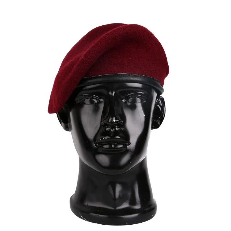 Outdoor Military Black Wool Special Forces Beret Red Airborne Beret Tactical Hunting Skirmisher Combat Cap