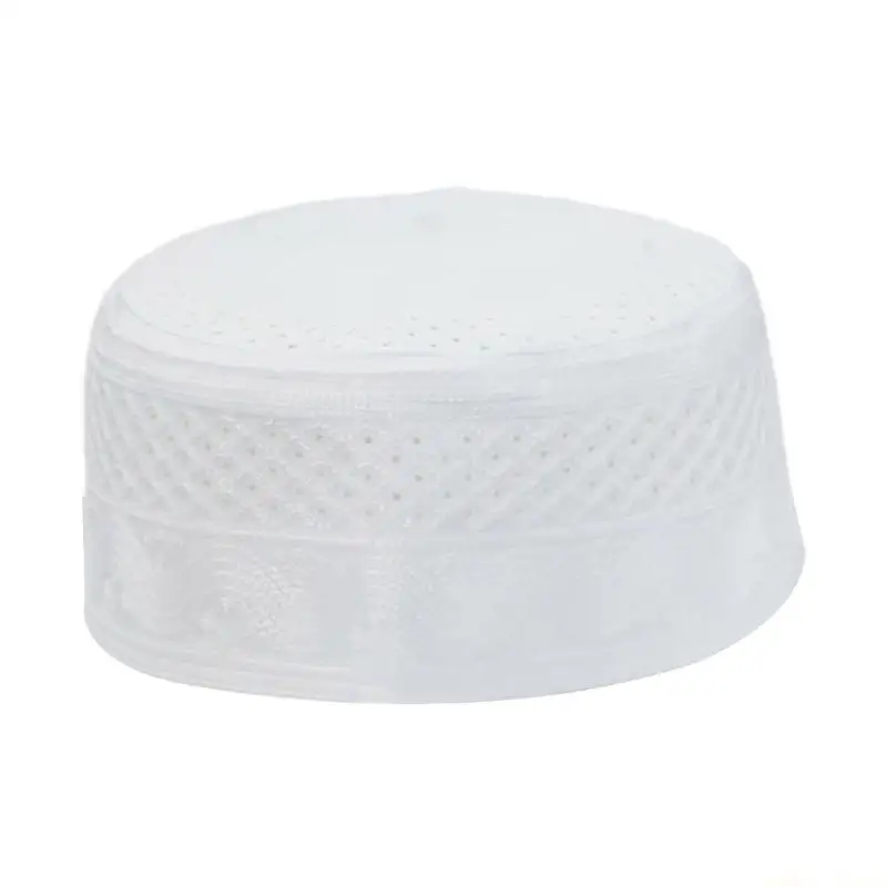 31BF Arabic Muslims Hat Men Acrylic Fiber Kufi Hat Headwear White Islamic Turban Hat
