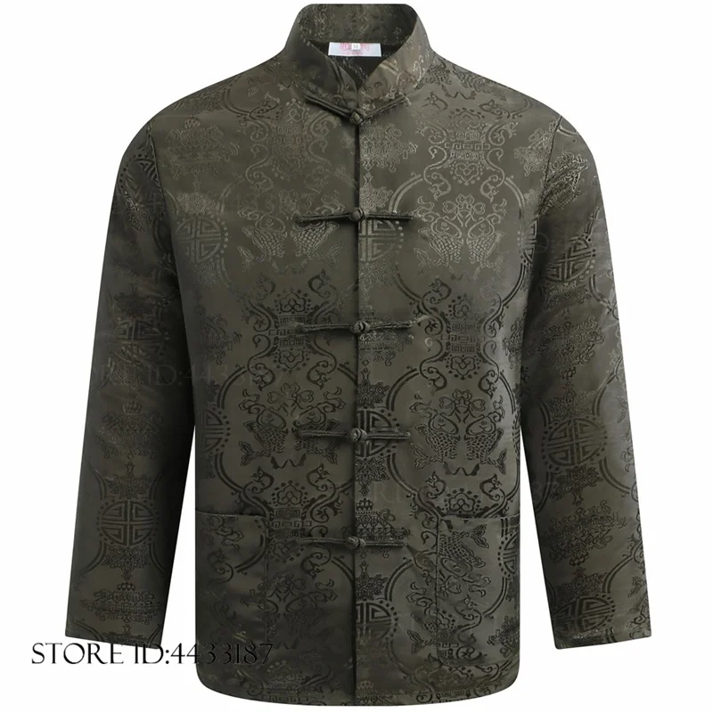 Plus Size Men's Shirt Tang Clothes Tops Vintage Frog Button Jacquard Chinese Traditional Clothes Kung Fu Tai Chi Outfit Coat