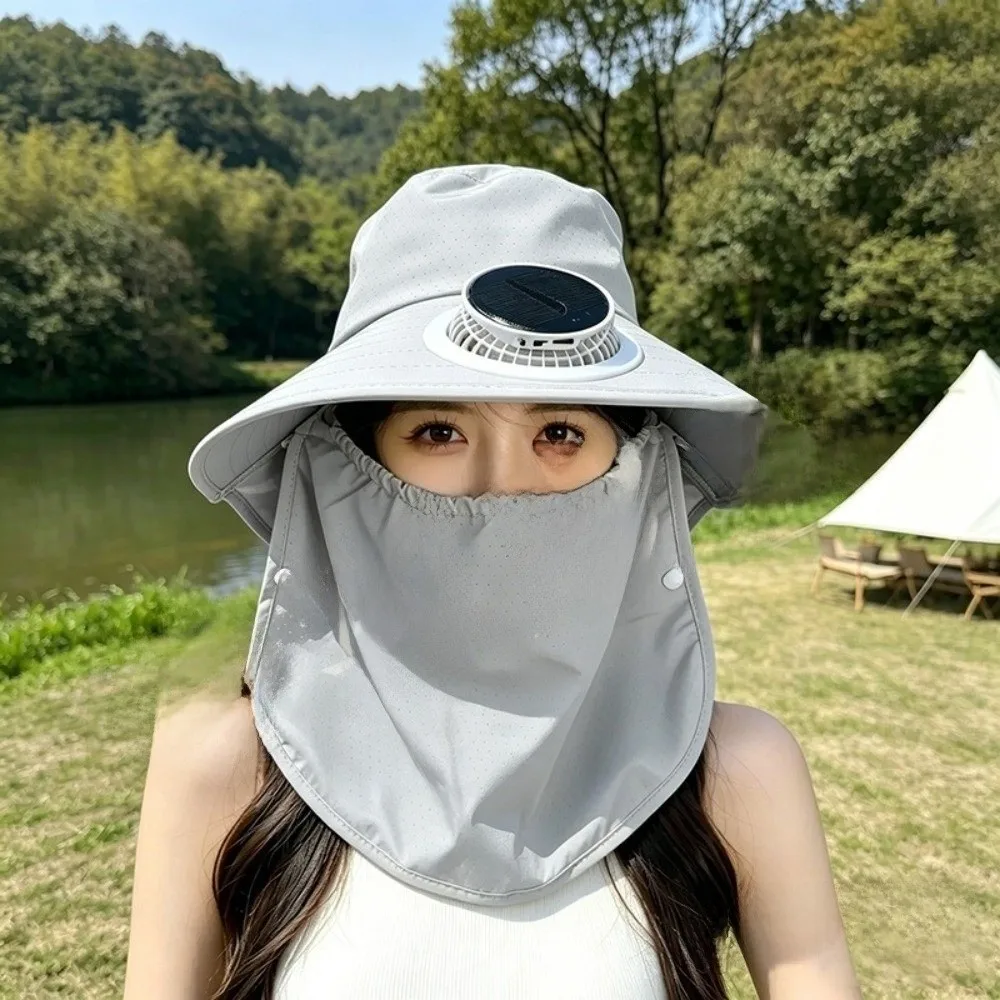 Adjustable Solar Fan Hat Long-lasting Sun Protection Wide Brim Fishing Hat Portable Breathable Sun Shading Hat for 3.7V300MAH