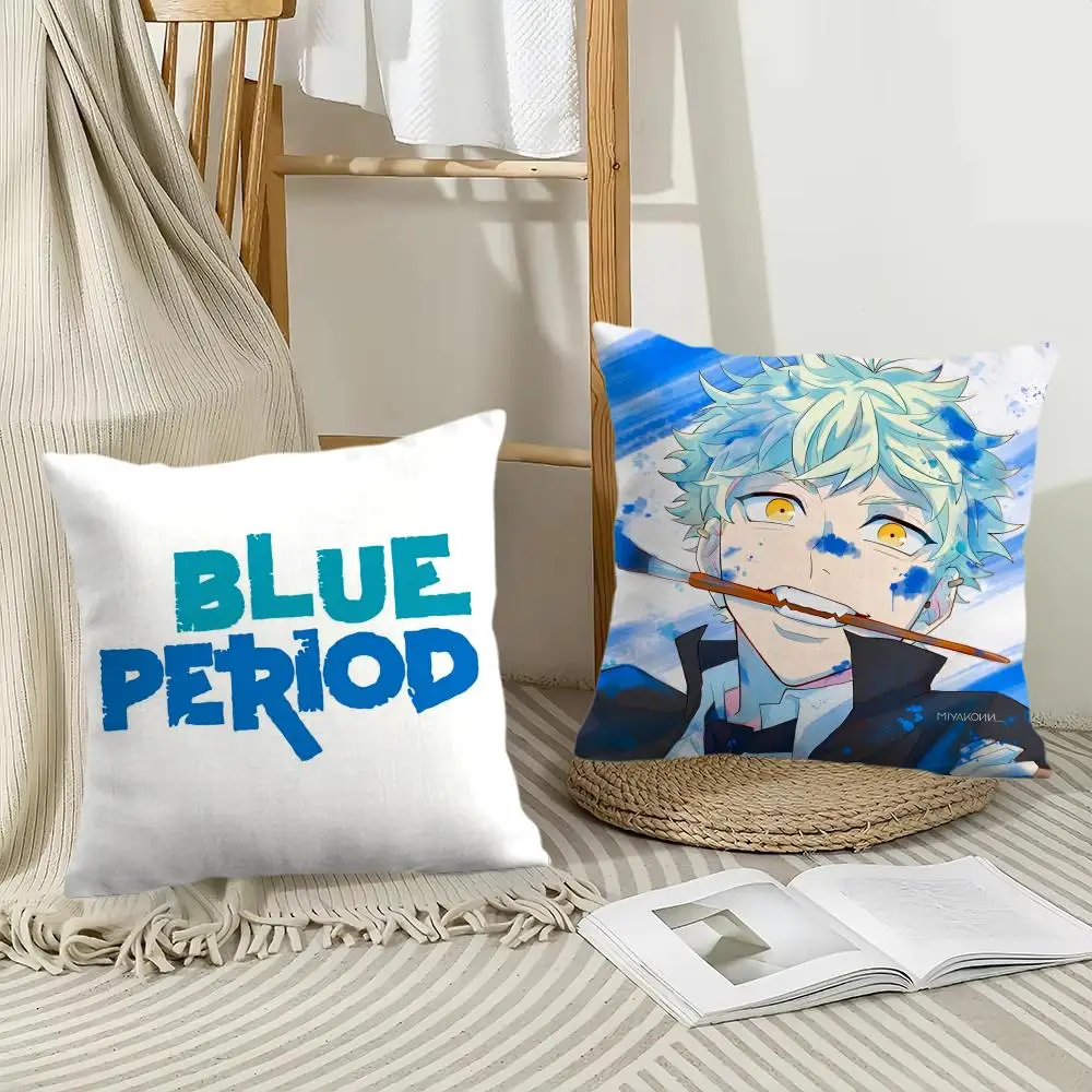 B-Blue P-Period Cushion Cover Soft Plush Fabric Double-Sided Printed Sofa Cushion Cover for All Seasons Home Decor Gift