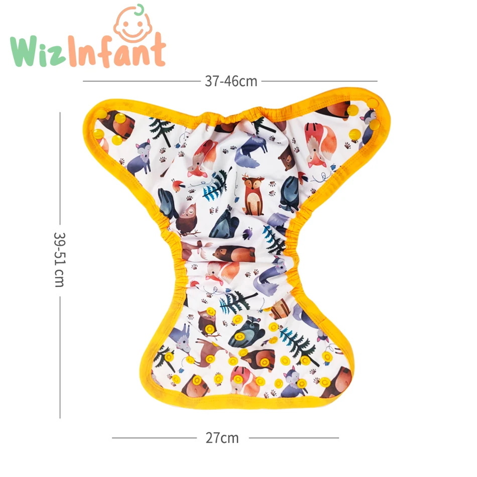 WizInfant-pañal de tela AIO de algodón de cáñamo, pañal reutilizable y cómodo, más ancho, Flexible, de encuadernación colorida para bebé AI2 con