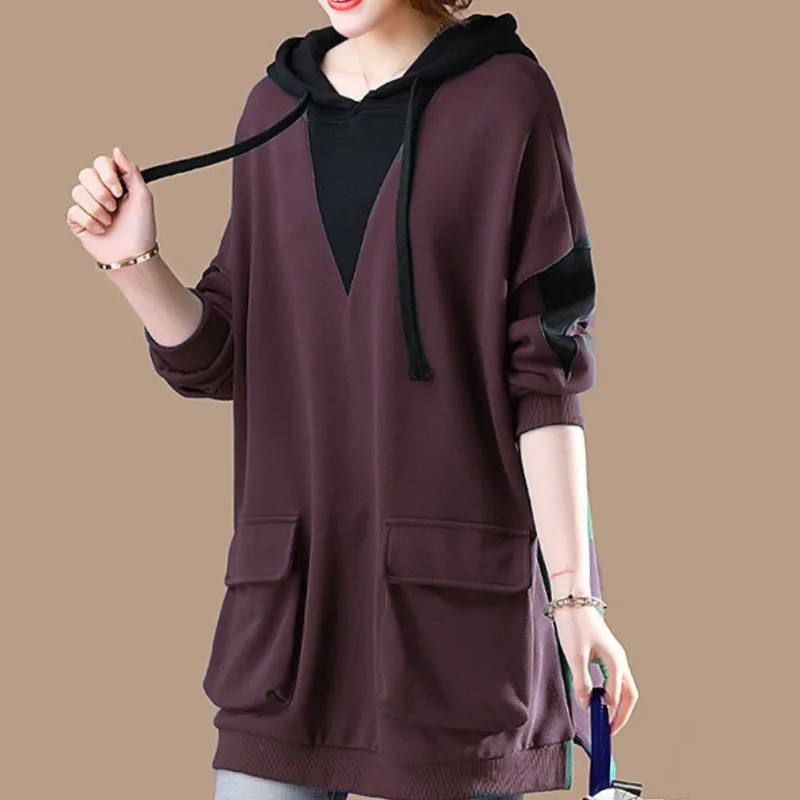 Female Clothing Autumn Winter Women's New Pullovers Hoodie Large Medium Long Versatile Loose Casual Drawstring Sweatshirts Tops