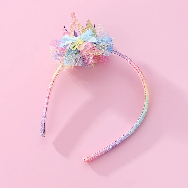 Cartoon Crown Party Headwear Children Glitter Gradient Color Tutu Tiaras Hairbands Girls Fun Fashion Boutique Hair Accessories