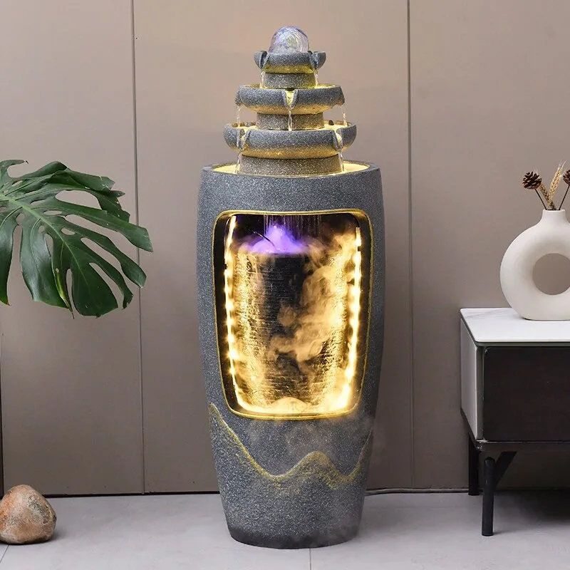 New‑Chinese Style Freestanding Water Flow Ornament Layered Waterfall Effect Living Room Lobby Courtyard Water Landscape Decor