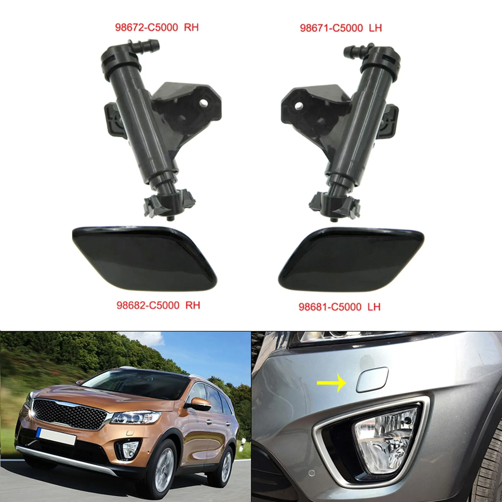 Headlight Washer Nozzle Head Light Lamp Cleaning Spray Pump+ Cover Cap for KIA Sorento UM 2015 -2018 98672 C5000 (Right)