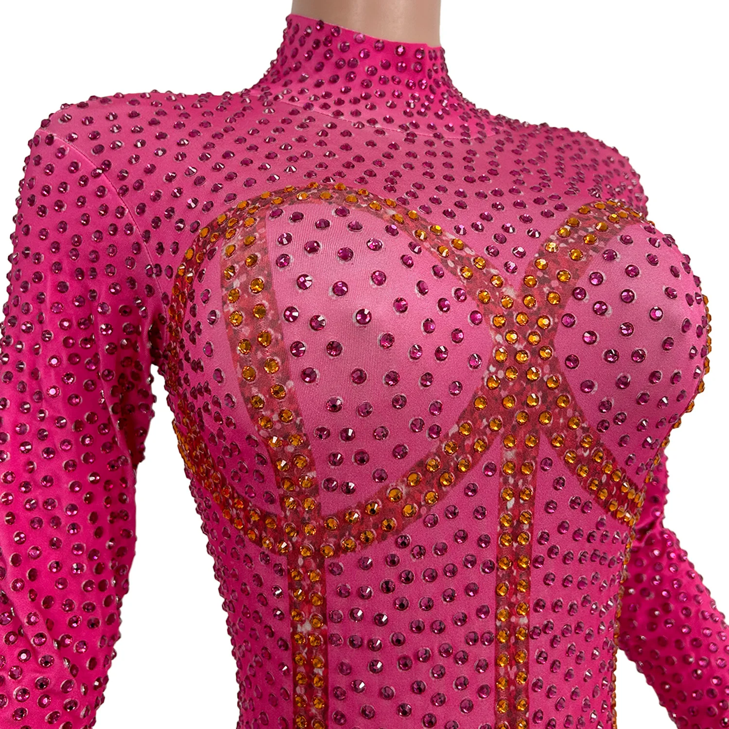 Flashing Pink Rhinestones Women Jumpsuit Skinny Dancer Performance Costume Stage Show Wear Party Nightclub Rompers Fenyekong