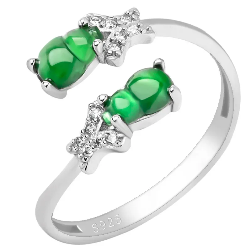 

Burmese Jade Gourd Rings 925 Silver Emerald Luxury Accessories Gift Natural Women Charm Green Jewelry Jadeite Vintage