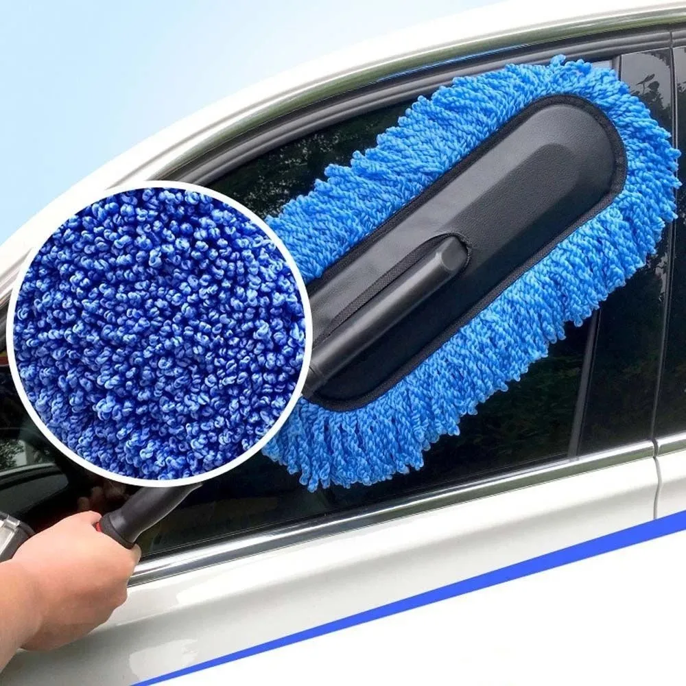 Retractable Handle Car Cleaning Mop Scratch-Free Soft Bristle Car Duster Duster Stainless Steel Pole Car Wash Brush Car Wash