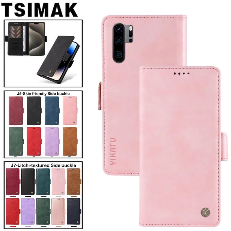 

Magnetic Wallet Case For Huawei P10 P20 P30 Pro Mate 10 20 Lite P8 Lite 2017 Skin Friendly Flip Leather Side buckle Phone Cover