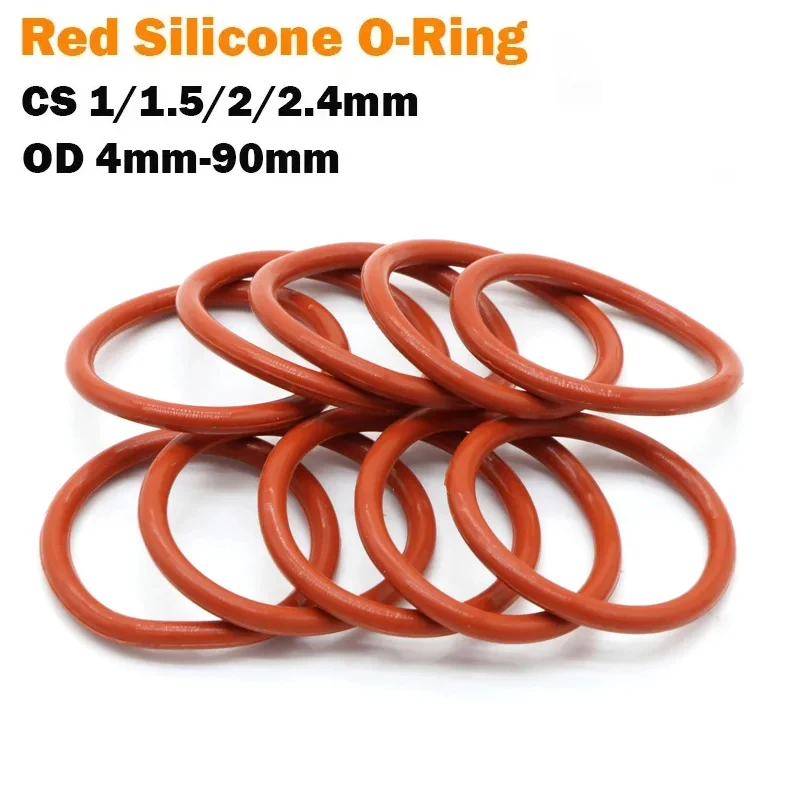 Thickness Sealing Ring  VMQ Red Silicone Waterproof & Insulated Gasket Washer CS 1/1.5/2/2.4mm O-Ring OD 4/5/6~90mm Food Grade