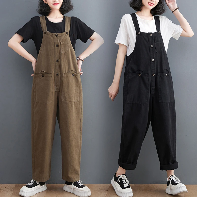 Loose Big Size Overalls For Women Casual Streetwear Strap Purple Red Denim Jumpsuit Single Breasted Suspenders Baggy Cargo Pants