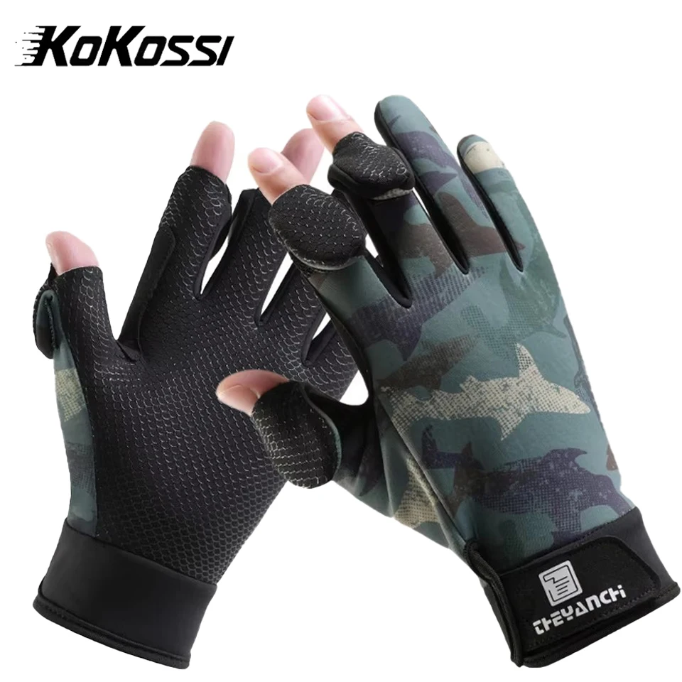 KoKossi 1Pair Winter Fishing Gloves Touch Screen Thickened Silicone Anti-slip Waterproof Wear-resistant Flip Finger Bike Gloves