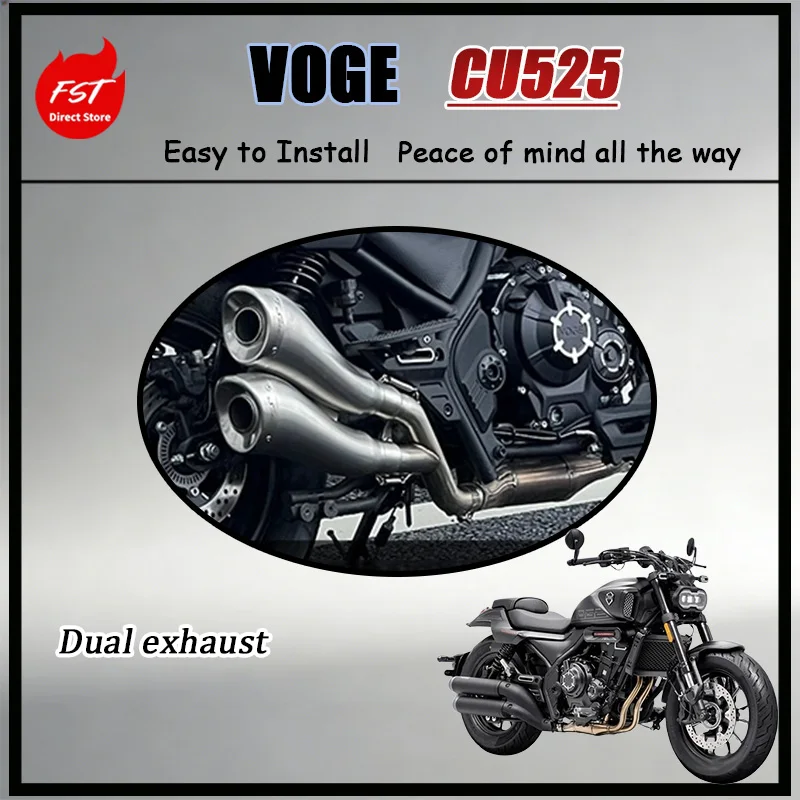 For VOGE CU525 HA Dolphin Dual Exhaust Full System Deep Mellow Sound Non-Destructive Install Exhaust Kit for Motorcycles
