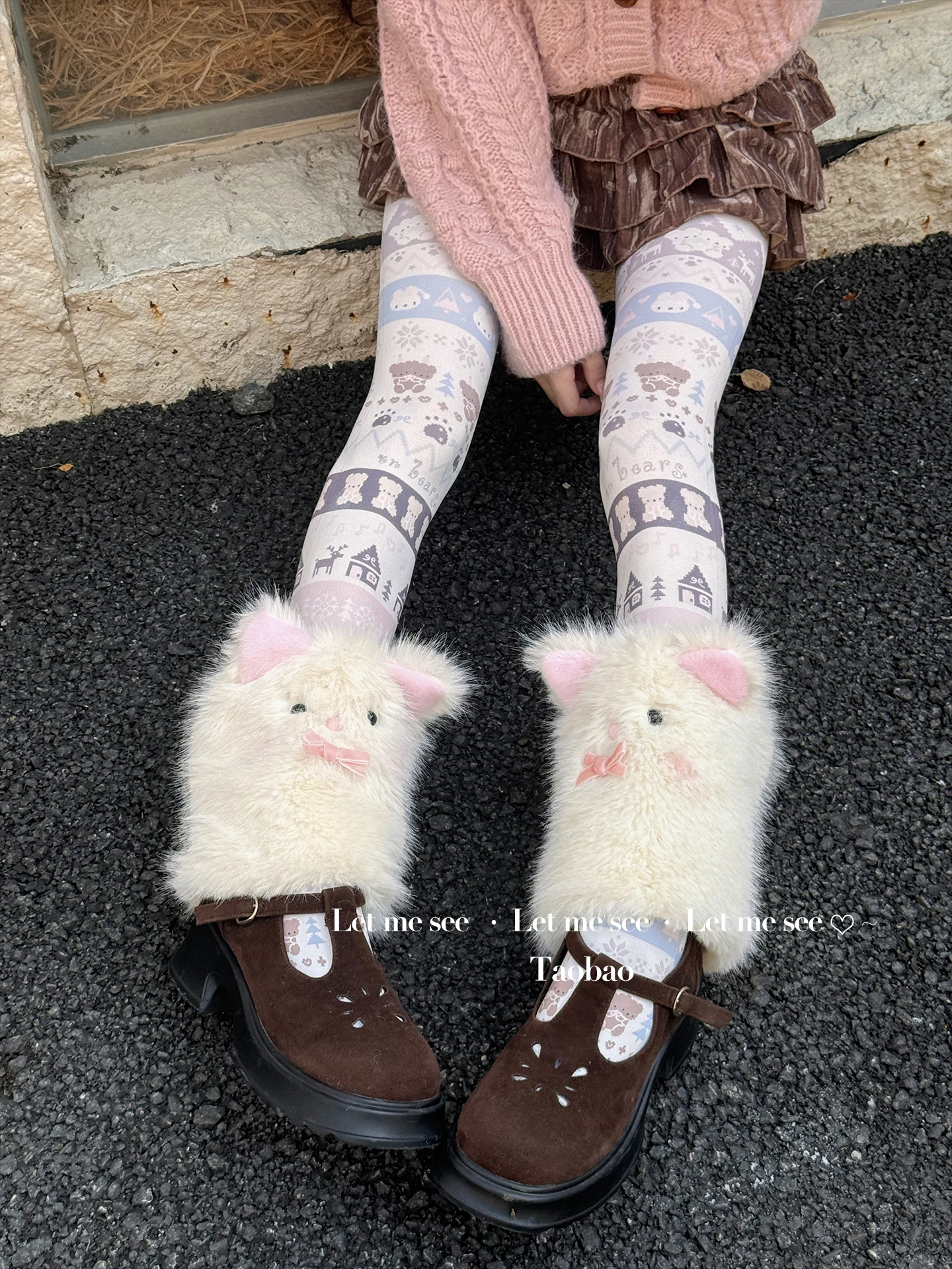 스위트 걸 Y2K 서브컬쳐 일본 스타일 플러시 3D 만화 레그 워머 두꺼운 양말 로리타 달콤하고 귀여운 미드 카프 양말