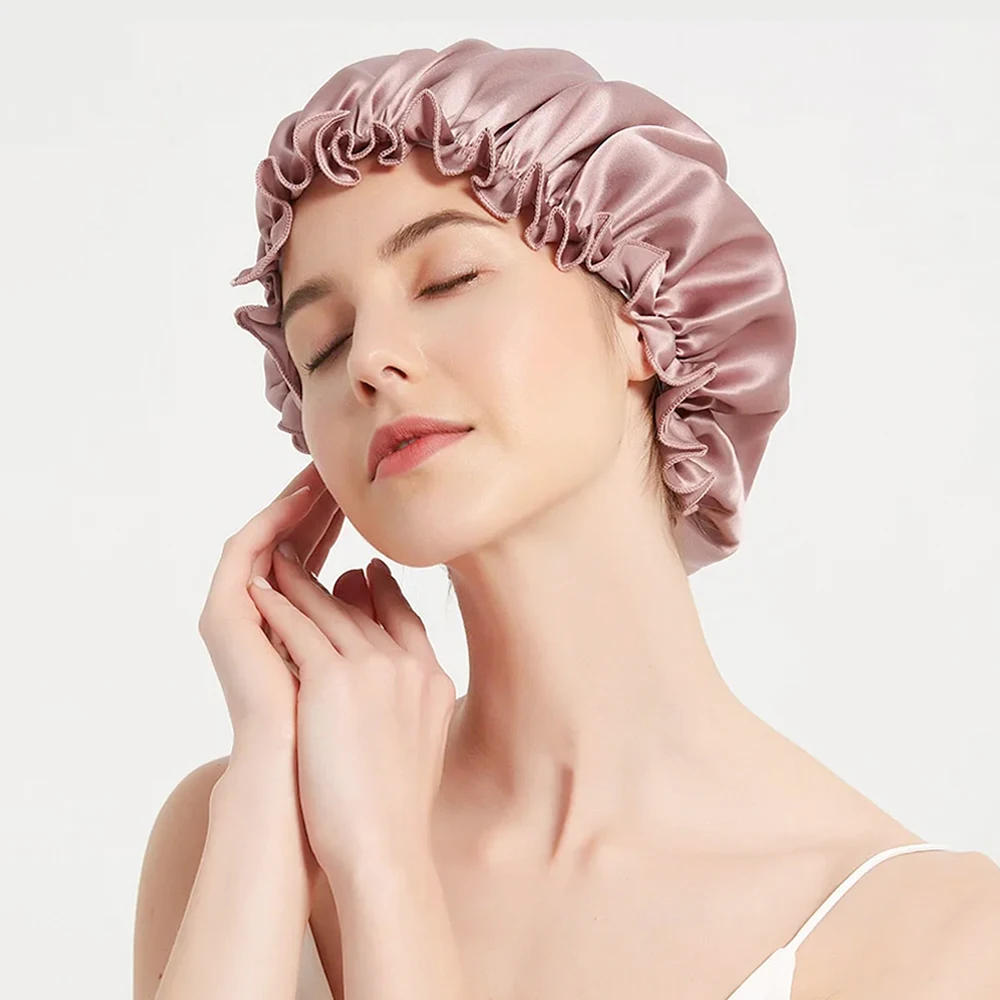 

100% Pure Mulberry Silk Night Sleeping Cap Bonnet Hats for Women Hair Wrap Adjustable With Elastics Band Headwrap 16 Momme