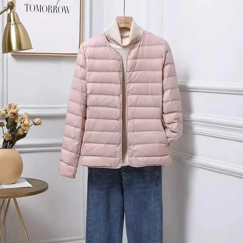 Neue Winter Frauen Mantel ultraleichte Puffer Daunen jacke O-Ausschnitt Knopf warm gepolsterte Parka Mantel weibliche tragbare Mantel Chaqueta Mujer