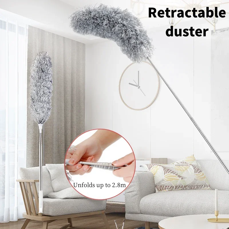 

Household Retractable Dusting Duster Stainless Steel Long Handle Bendable Cleaning Brush Multifunctional Ceiling Floor Cleaner